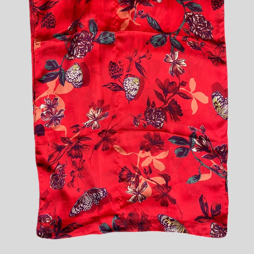Red Floral Satin Scarf